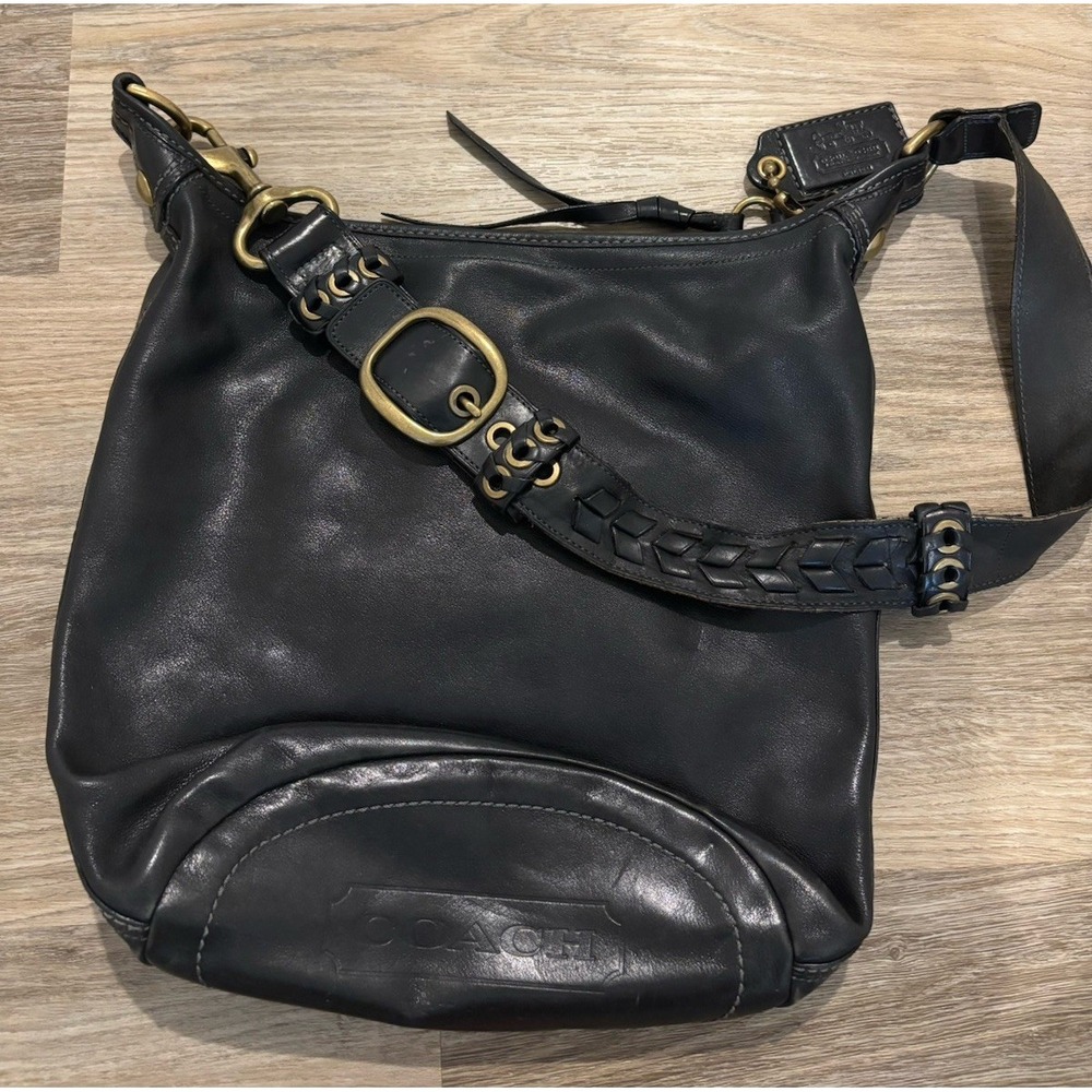 COACH 11423 Bleecker Tattersall Large WOMEN BUCKET Duffle Shoulder Black Bag